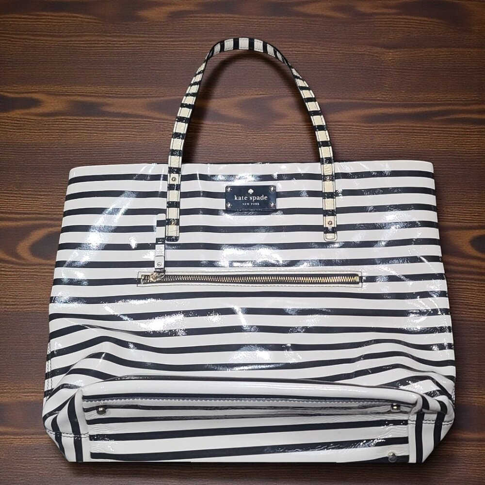 Kate Spade Penn Valley Cream & Brown Stripe Shopper Tote | Classic & Spacious - Picture 5 of 9